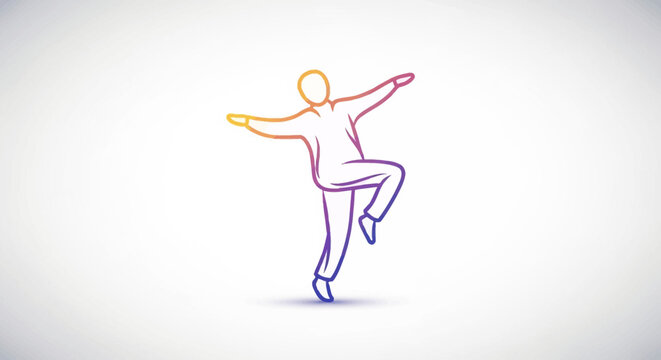 Dynamic colorful outline illustration of a person dancing in an energetic pose, showcasing