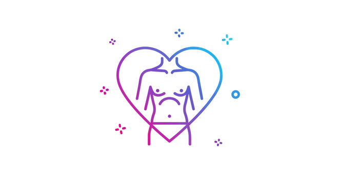 Emotional health and body image outline icon with worried stomach within a heart shape