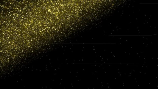 Professional 4K motion graphics visual of meteor strike particles with shimmering gold particles. This stunning abstract background is perfect for gala nights, product presentations, award shows