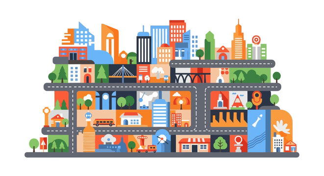 Colorful City Buildings and Architecture.