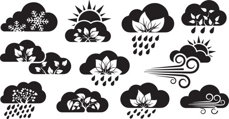 Fototapeta premium Weather icons with clouds and various conditions shown