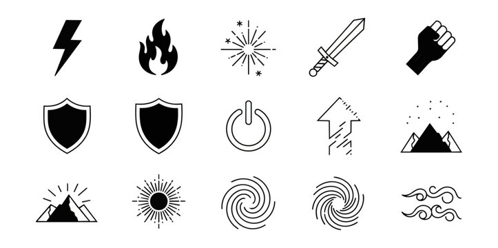 Abstract white icons on black background