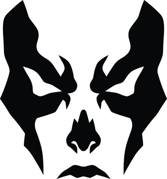 Angry face with sharp horns and pointed nose and mouth  evil expression