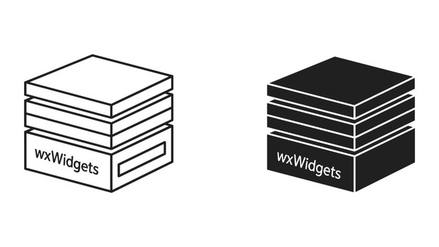 Black and white line art illustrations of stacked boxes with text on bottom box
