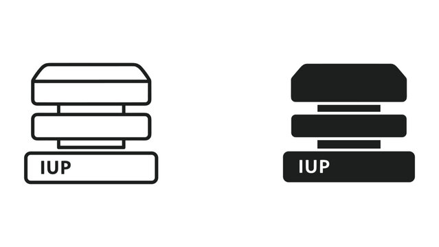 Black and white line icons of database or storage symbols with iup text on rectangular blocks isolated on white background