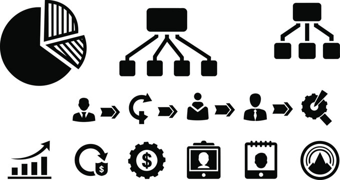 business growth and digital marketing strategy process flowchart vector illustration
