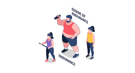 Fototapeta premium Isometric Illustration of Fitness Enthusiasts Exercising with Weights and Dumbbells.