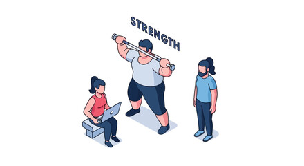 Fototapeta premium Isometric Illustration of Strength and Teamwork Concept Depicted in Graphic Style.