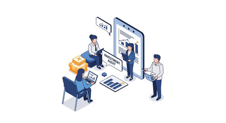 Naklejka premium Isometric illustration of business team working on project management.