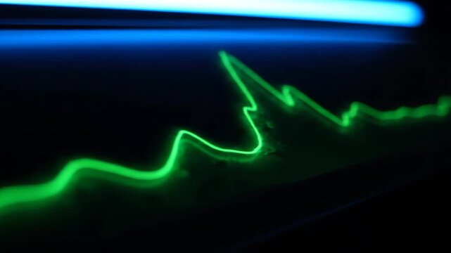 Dynamic abstract technology illustration showing glowing blue and green data streams, network connections, and information flow.