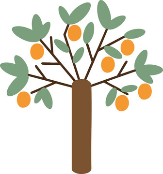 Manggo Tree Flat Vector Cute Style Illustration Green Leaves and Orange Fruits