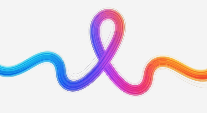 Vibrant abstract wavy brushstroke ribbon loop with gradient colors on white background