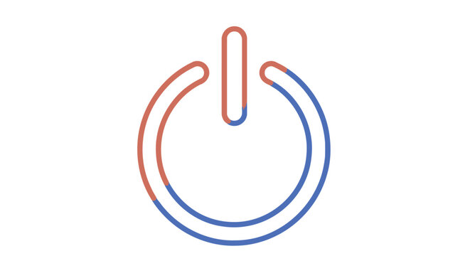 Modern Stylized Power Button Icon with Red and Blue Hues on White Background for Technology