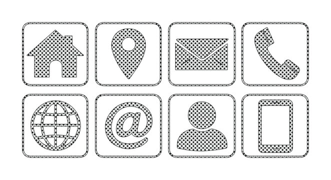 Essential contact information vector icons, black and white communication symbols, web and mobile app interface elements, digital connection graphics set