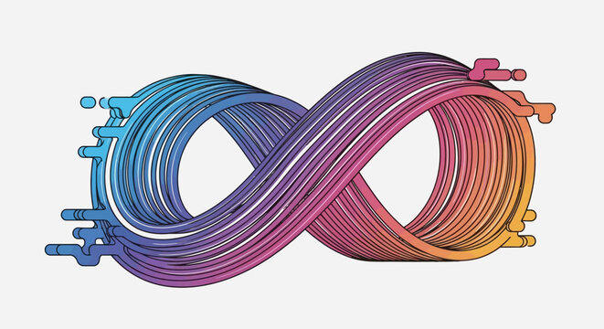 Dynamic colorful infinity symbol with flowing gradient lines representing endless motion and