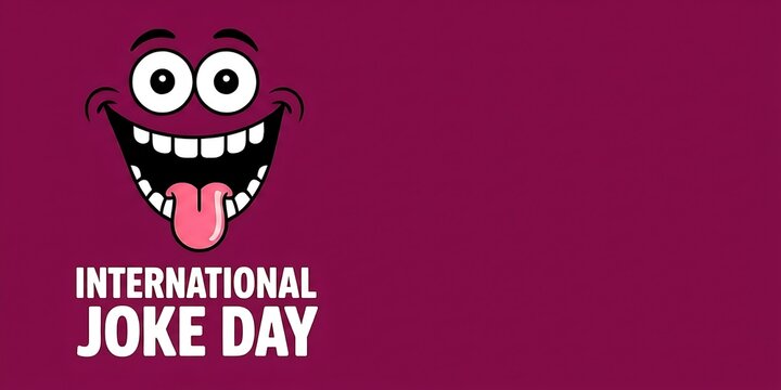 International joke day graphic with a cartoon face and text international laughter character expression celebration greeting surprise excitement illustration