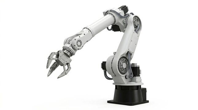 robotic arm, industrial robot, automation, technology, manufacturing, machine, mechanical arm isolated on white background for smart factory production and engineering concepts.