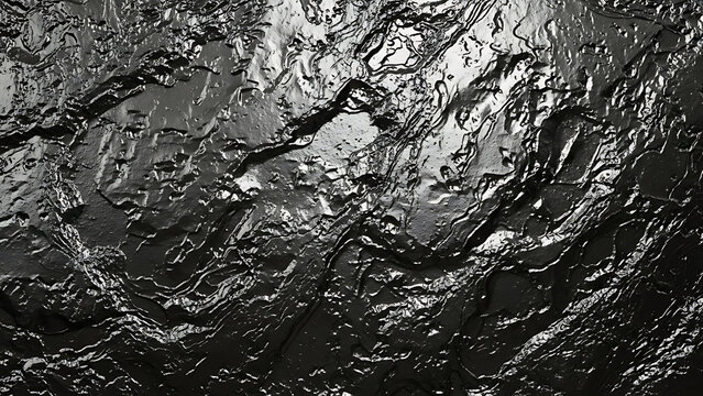 Polished industrial dark charcoal metal surface featuring gritty distressed reflective obsidian texture for modern abstract background design.