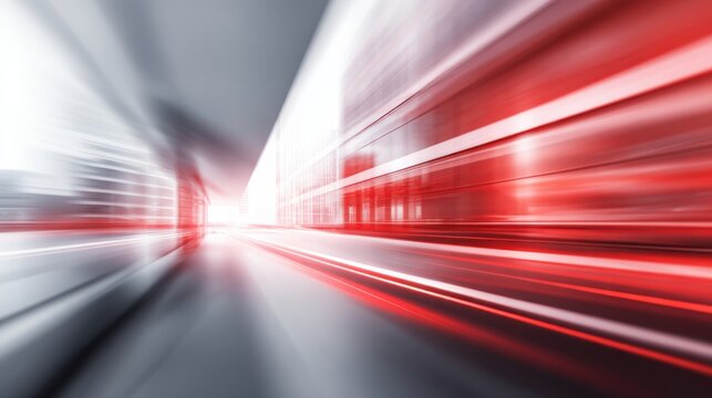 Dynamic Metropolis: An abstract view of the city unfolds with a dramatic blur, accentuating the essence of speed and innovation through a captivating interplay of red and gray hues.