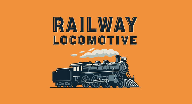 Vintage steam railway locotive illustration.
