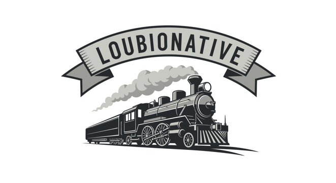 Vintage steam train with Loubionative banner.