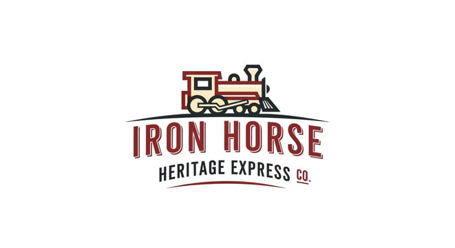 Vintage train logo with red locomotive.