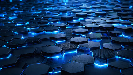 Fototapeta premium Cinematic abstract animation of a dark technological surface made of 3D hexagonal tiles