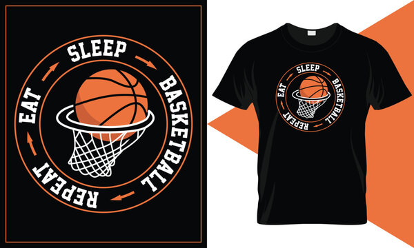 Eat, sleep, basketball, repeat. March Madness Editable basketball t-shirt design illustration for Screen print, DTF print and DTG printing.