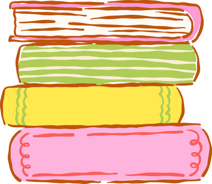 Preppy Pastel Bookish Stack of Colorful Books Whimsical Hand Drawn