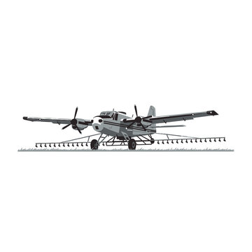 Agricultural crop duster aircraft on grass runway vector illustration