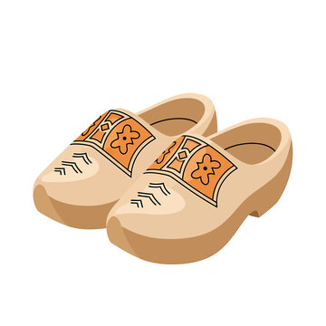 Traditional Dutch wooden clogs with floral pattern vector art