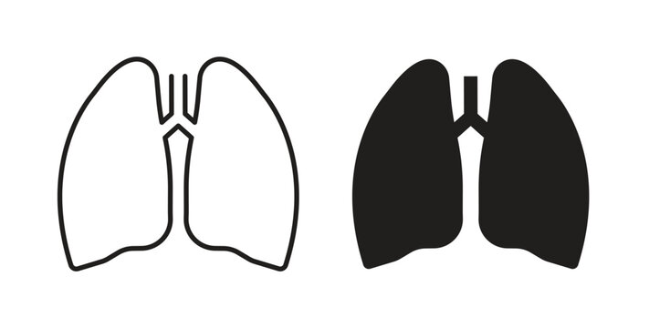 Lung icon line style collection. Simple black solid icons