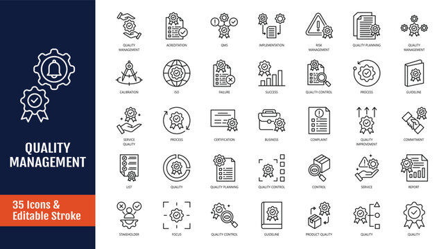 quality management icon set. Outline icon with Editable stroke. Vector illustration