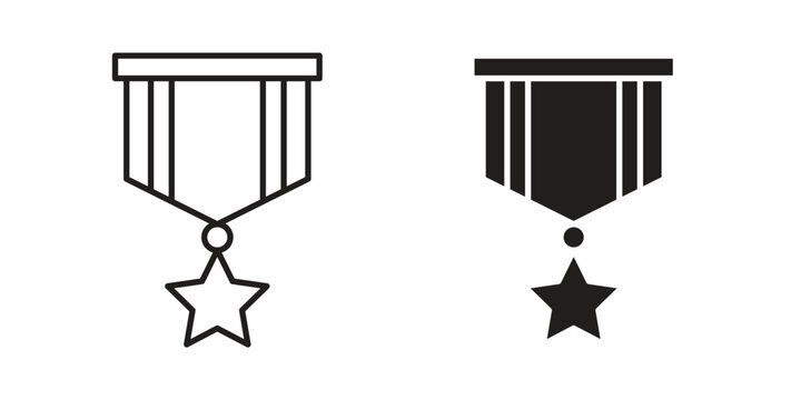 Military medal icon line style collection. Simple black solid icons