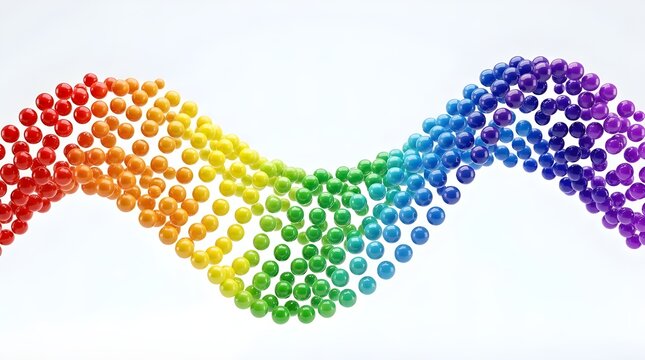 A colorful arrangement of pearls in a wavy rainbow pattern