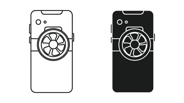 Black and white smartphone camera icons with lens attachments on white background