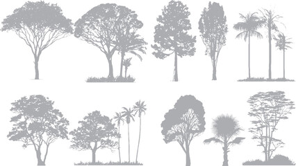 Fototapeta premium Grunge forest illustration with rough halftone texture Urban brutalist trees design with vintage distortion