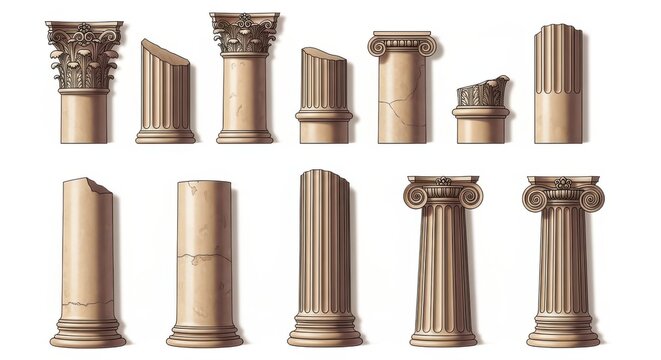Antique architectural column capitals and fragments a detailed illustration of classical design elements