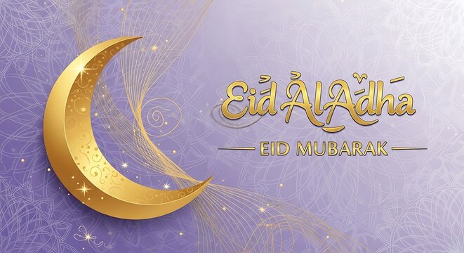 Celebratory image of eid al-adha with a crescent moon and festive greetings