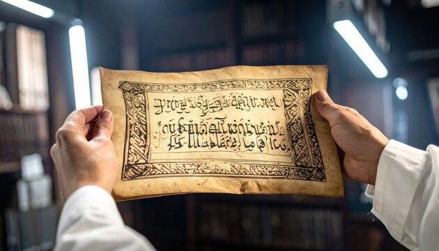 Ancient Vellum Manuscript Page with Intricate Insular Script and Ornate Interlace Patterns