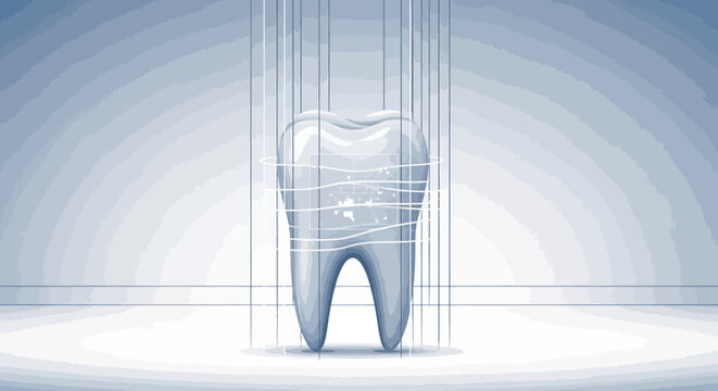 Futuristic tooth with digital network overlay representing smart dentistry