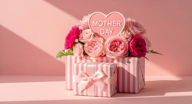 Mother's day gift box with flowers and candy vector