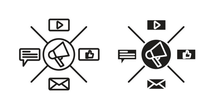 Social campaign icon design line and solid vector pack on white background