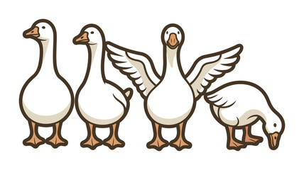 Cute cartoon geese vector set, adorable bird characters in various poses for kids illustration farm animal and nature themed design © ayat 02
