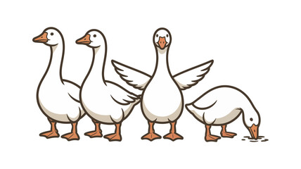 Cute cartoon geese vector set, adorable bird characters in various poses for kids illustration farm animal and nature themed design © ayat 02