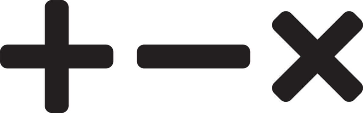 Minimalist math symbols set with plus minus and multiply icons, black mathematical operators vector, basic arithmetic signs for education and finance