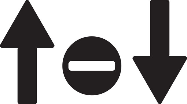 Minimalist black arrow icons showing up and down direction, flat vector symbols for navigation, simple geometric sign for sorting and movement