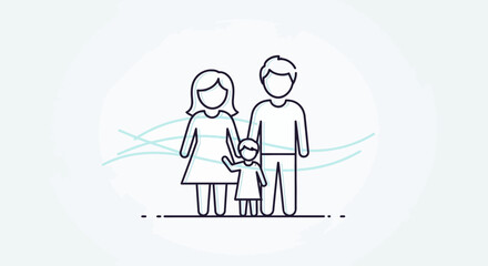 Obraz premium Modern line art illustration of a loving family unit, representing togetherness and security