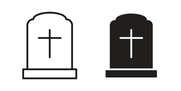 Tombstone icon design line and solid vector pack on white background