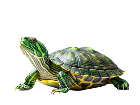 A colorful turtle standing on a transparent background with a black surrounding